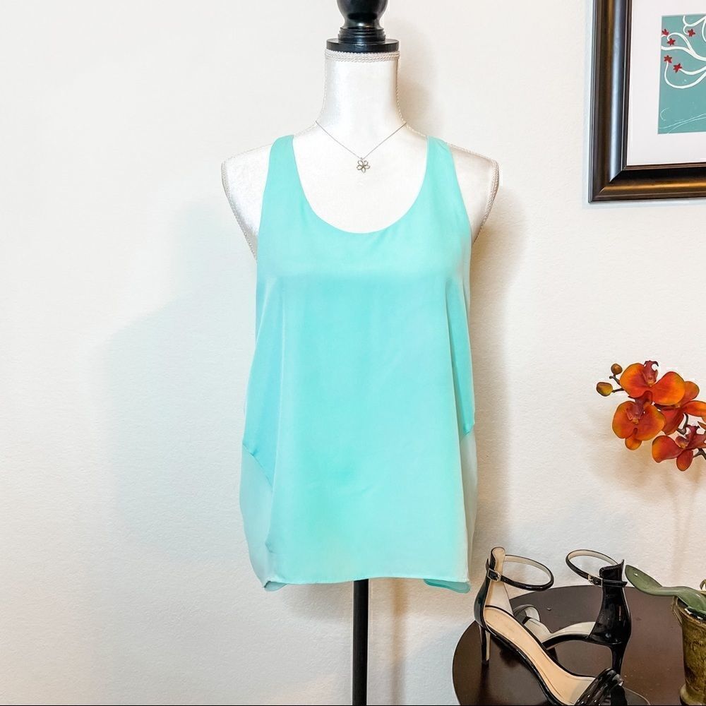 🍋 1. STATE • Mint Green Racer Back Tank w/Semi-Sheer Details at Sides